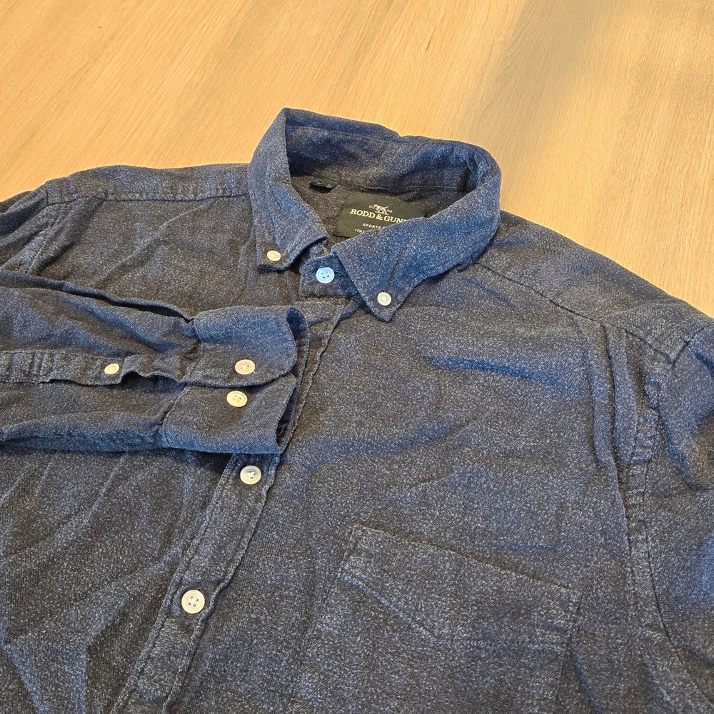 Rodd & Gunn Mens XL Navy Blue Button Down Shirt Sports Fit Italian Fabric Cotton